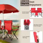 Portable Outdoor 2-Seat Folding Chair with Removable Sun Umbrella Red - Image 7