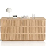 Handleless 6-Drawer Dresser with Grille Finish P2 Particleboard + MDF & Melamine Veneer + Vacuum-Formed Storage Cabinet 55.12*15.75*27.95in Oak - Image 2