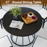 Black 47" Round Dining Table , Family-Sized for 4-6 People, Hourglass Metal Base & Curved Tabletop - Image 11