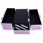 SM-2176 Aluminum Makeup Train Case Jewelry Box Cosmetic Organizer with Mirror 9"x6"x6" Pink - Image 9