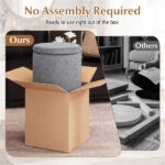 7.7 Gallon Round Storage Ottoman Foot Rest with Acacia Wood Frame, 400LBS Load Capacity Footstool- Gray - Image 10