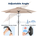 9ft Patio Umbrella, Outdoor Market Umbrella with Push Button Tilt, Crank Handle, 6 Sturdy Iron Ribs, UPF 50+ Waterproof Solution-Dyed Polyester Canopy, for Garden, Deck, Backyard, Poolside, Beige - Image 16