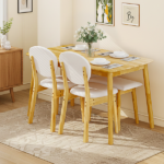 1 Table 2 Chairs 1 Bench Dining Set, Rubber Wood Frame with Beige Upholstered Seats, Natural Wood Finish Rectangular Kitchen Dining Furniture - Image 11