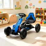 Blue 12V Electric Go Kart – Kids Ride On Toy with EVA Tires, for Backyard Outdoor Play, 2 Speeds, Adjustable Seat, 3-8 Years