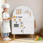 White Wooden Kids Play Kitchen with Interactive Stove & Sink, ASTM/CPSIA Compliant Pretend Cooking Set for Ages 3+ - Image 3
