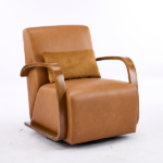 Vintage Brown Swivel Accent Chair – Luxe Faux Leather, Solid Wood Armrests, Ergonomic Comfort – Perfect for Living Room, Reading Nook,Small Single Sofa for Bedroom, Office, Apartment (Brown) - Image 6