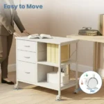 Rolling File Cabinet with 3 Drawers, Fabric Lateral Filing Storage for A4/Letter Size, Mobile Printer Stand with Open Shelf for Home Office, White(Shipment from Walmart) - Image 5