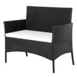 2pcs Arm Chairs 1pc Love Seat & Tempered Glass Coffee Table Rattan Sofa Set Black - Image 8