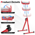 2-Pack Heavy Duty Metal Folding Roller Stand with Edge Guides Portable Woodworking Support - Red - Image 6