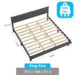 Dark Gray King Size Tufted Platform Bed Frame - Linen-Like Upholstery with Horizontal Stripe Headboard, Soft Padded Design - Image 3