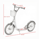 Pink 16" Inflatable Youth Scooter: Kick Scooter with Adjustable Handlebars, Double Brakes, Basket and Cupholder - Image 3