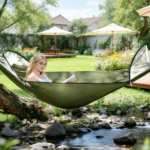 3-in-1 Camping Hammock with Automatic Pop-Up Mosquito Net, Lightweight 70D Nylon Portable Hammock Supports 440lbs, Dual Zipper Outdoor Hammock for Camping Hiking Backpacking Beach Backyard - Image 6