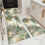 Three-piece kitchen rug set, non-slip and washable, abstract pattern kitchen hallway rug, soft and comfortable, suitable for sinks, floors, entrances, hallways and bathrooms.