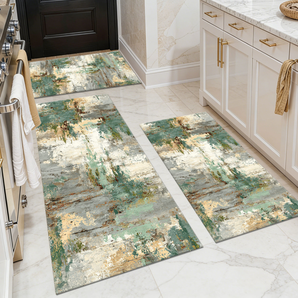 8c8aef62-13a1-4ca6-85f8-a917a50ed411.png Three-piece kitchen rug set, non-slip and washable, abstract pattern kitchen hallway rug, soft and comfortable, suitable for sinks, floors, entrances, hallways and bathrooms. - Image 1