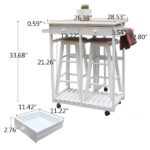 Foldable With Wooden Handle Semicircle Dining Cart With Round Stools White - Image 12