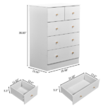 25.98"*15.75"*35.83"(L*W*H) 4-Tier 5-Drawer Cabinet Drawer Dresser with Gold Handles White - Image 5