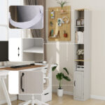72" Tall Slim Storage Cabinet, 6-Tier Narrow Freestanding Bathroom Cabinet with 1 Door and 2 Adjustable Shelves, Bookcase Display Storage Shelves, Cube CD DVD Storage Cabinet-Antique White - Image 13