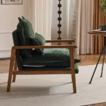 Cloud Shaped Indoor Leisure Chair with Solid Wood Armrest & Solid Wood Frame, Chenille Fabric Accent Chair with Lumbar Pillow, Single Sofa Chair Dark Green - Image 24