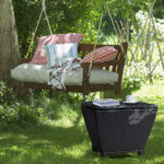 Outdoor PE Wicker Side Table with Storage, Small Patio Storage Bin Container for Hose Cushion Towel, Black - Image 18