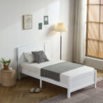FCH Twin Pine Single-Layer Core Vertical Stripe Full-Board Curved Bed Head With The Same Bed Foot White Wooden Bed - Image 29