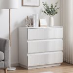 Handleless Grille-Finished 3-Drawer Bedside Table P2 Particleboard + MDF & Melamine Veneer + Thermoformed Drawer Dresser 23.62*12.99*22.05in White - Image 13