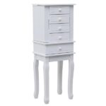 Standing Jewelry Armoire with Mirror, 5 Drawers & 14 Necklace Hooks, Jewelry Cabinet Chest with Removable Ring Storage Slot and Top Storage Organizer , 2 Side Swing Doors(White) - Image 4