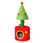 30in Cat Scratching Post with Cat House for Indoor Kitten, Small Cat Tree Tower with Sisal Post and Cute Hanging Balls, Red & Green - Image 10
