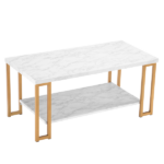 Same Code 35647920 (106 x 50 x 48cm) Simple Double-layer Golden Iron Pipe Marble PVC Coffee Table Rectangular - Image 12