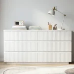 Handleless 6-Drawer Dresser with Grille Finish P2 Particleboard + MDF & Melamine Veneer + Vacuum-Formed Bedside Table 55.12*15.75*27.95in Black - Image 28