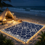 Reversible LED Light Outdoor Rug Carpet 12'x9' PP Straw Material with Carry Bag And Ground Stakes for Garden Patio Decor