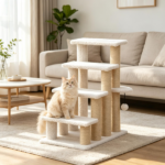 4 Levels Cat Steps with Scratching Posts for High Bed, Sofa, Non-slip Sturdy Pet Climbing Ladder for Indoor Cats, White - Image 5