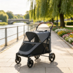 Gray Heavy Duty Dog Stroller – Up to 66 LBS, All-Terrain Suspension for Backyard & Park Use - Image 5