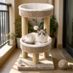 24 Inch Compact Cat Tree with 2 Plush Perches, Jute Rope Scratching Posts & Hanging Toy Ball, Stable Small Cat Tower for Indoor Cats Apartment Bedroom - Image 8