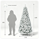 6 FT Snow Flocked Artificial Christmas Tree with 600 Branch Tips, Hinged PVC Xmas Tree Foldable Metal Stand Flame Retardant for Home Office Holiday Party Decor White Green - Image 5