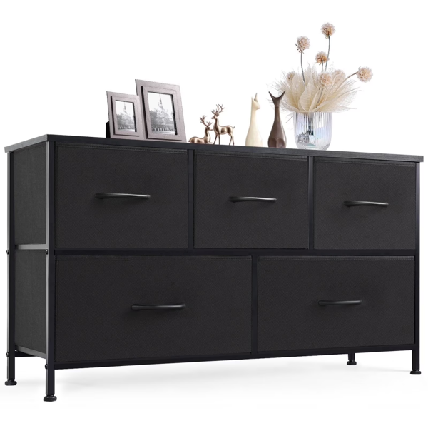 Dresser 5 Fabric Storage Drawer Dresser, TV Stand, Chest of Drawers for Bedroom, Closet, Entryway, Living Room, Black