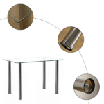 Same Code 65542081 4-seat simple rectangular cylindrical leg table tempered glass stainless steel clear glass 110 * 70 * 75cm - Image 7