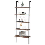 Industrial Wall Mounted Bookcase 5-Tier Open Ladder Shelf Bookshelf with Metal Frame, 23.6" L x 11.8" W x 70.9" H - Image 8