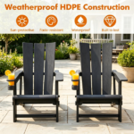 Black Weatherproof HDPE Outdoor Adirondack Chair, 330LBS Capacity Ergonomic Patio Lounge Chair with Built-in Cup Holder, Snap-Together Tool-Free Assembly for Poolside Backyard - Image 8