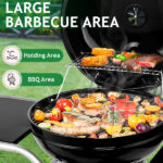 Kettle Charcoal Grill with 2 Side Tables, Storage Shelf, Upgraded Ash Catcher, Thermometer, Air Vents, Outdoor Cooking Barbecue Grill with Wheels - Image 8