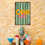 CIFbuy Ciao Bella Italian Metal Poster, Yellow Vertical Stripes Wall Art, Weather Resistant Outdoor Sign, Resistant Outdoor Sign, Durable 2D Fl PosikTok, PosikTok, eather Resistant Outdoor Sign Self-elckup Logiop Flll - Image 2