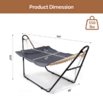 Hammock with Stand, Double-Barrel Hammock with Hammock Bed, Heavy Duty Adjustable Hammock Set for Outdoors, Patio, Yard, Garden, Gray - Image 5