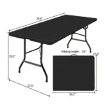 6 Foot Folding Table,Fold-in-Half Plastic Table,Indoor Outdoor Picnic Party Dining Camp Tables,Black (Shipment from Walmart) - Image 2