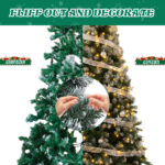 7.5 FT Artificial Snow Tipped Christmas Tree with DIY 350 Warm Lights Remote Control, Hinged Xmas Pine Tree with Silver Ribbon Ornaments for Holiday Party Office Home, Green & Snow Tipped - Image 8