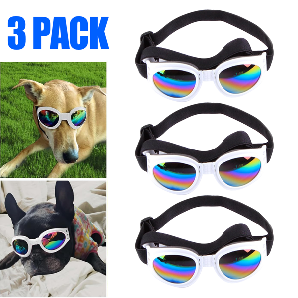 3PCS Pet Dog Goggles Protection Doggles Sunglasses for Small Medium Breeds White (US Logistics only For USPS.TK/TMEU only For self-pickup)