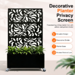 70.87" H × 46.06" W Leaf Pattern Privacy Screen with Planter Box, Black Metal Freestanding Decorative Fence Planter for Patio Balcony Backyard - Image 6
