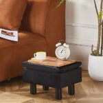 Foot Stool Ottomans Linen Footrest Storage Ottoman Step Stool Seat with Solid Wood Legs Modern Accent Stools for Couch Living Room Dark Black - Image 3