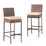 Set of 2 Patio Wicker Barstools, Outdoor Bar Height Chairs with Seat Cushions & Footrests for Patio Porch Backyard Living Room Balcony, Brown Gradient Rattan & Beige Cushion - Image 6