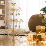 3ft Wrought Iron Christmas Tree, Metal Ornament Display Tree Stand for for Holiday Party Home Decor, Indoor & Outdoor Decor Hanger, Gold - Image 3