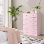 5-Tier 6-Drawer Cabinet with Matte Gold Handles Particleboard Melamine-Coated Storage Cabinet 25.98*12.99*35.04in Macaron Pink - Image 11