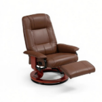 Brown Swivel Recliner Chair PU Leather Reclining Armchair Retractable Footrest Wood Base Adjustable High Back for Small Spaces Living Room RV Bedroom - Image 2